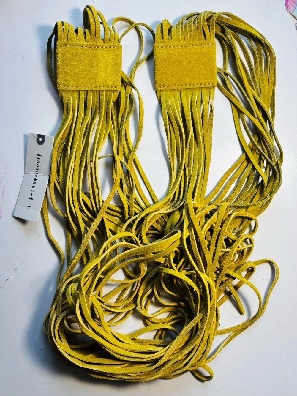Anthropologie SuedeFringed Wrap Tie Belt - Yellow
